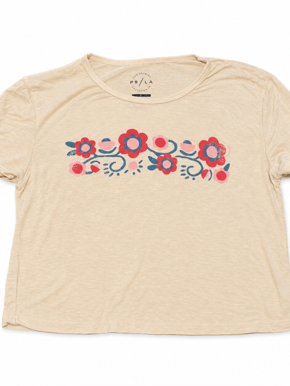 PS/LA Cream Tee with Red & Blue Floral Print